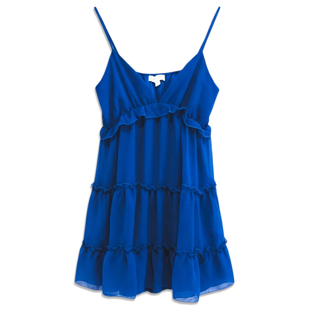 She +‎ Sky Tiered Mini Dress Women Medium Blue Ruffle Spaghetti Strap Babydoll